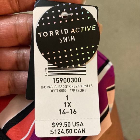 NWT Torrid Long Sleeve Rash Guard One Piece Swim Suit, size 1 (14-16) - Picture 8 of 12